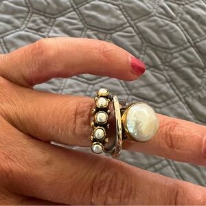 Etsy custom chunky sterling silver and mother of pearl ring